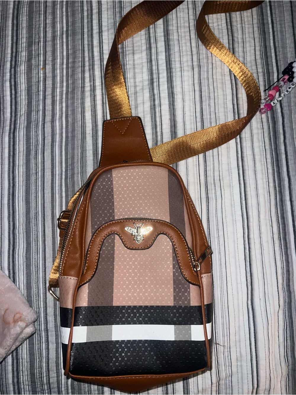 Brown Striped Men's Sling Bag